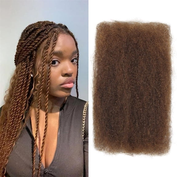 Duslogis Afro Kinkys Bulk Human Hair for Braiding Afro Kinky-Curly Human Hair Bulk for Mini Twist Hair 12Inchs 50g/pack Bulk Human Braiding Hair For Micro Locs Extensions, Brown