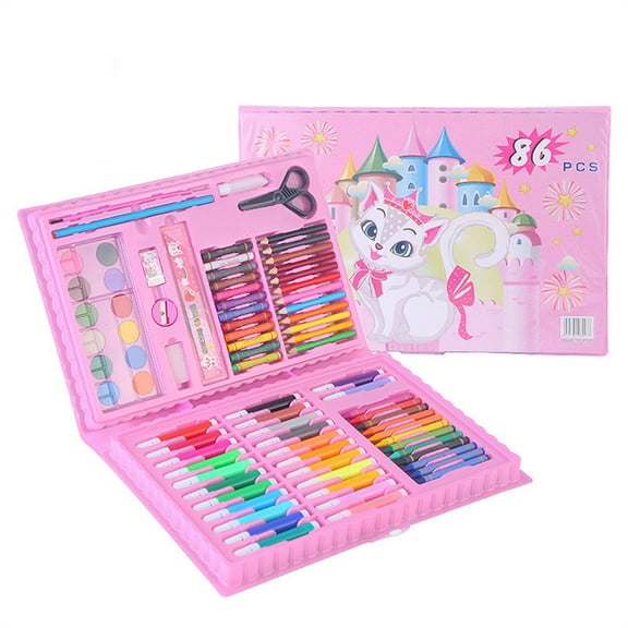 Duslogis Art Supplies, 86-Piece Drawing Art Kit, Gifts for Kids Girls Boys Teens, Art Set Crafts Case, Includes Crayons, Colored Pencils (Pink)