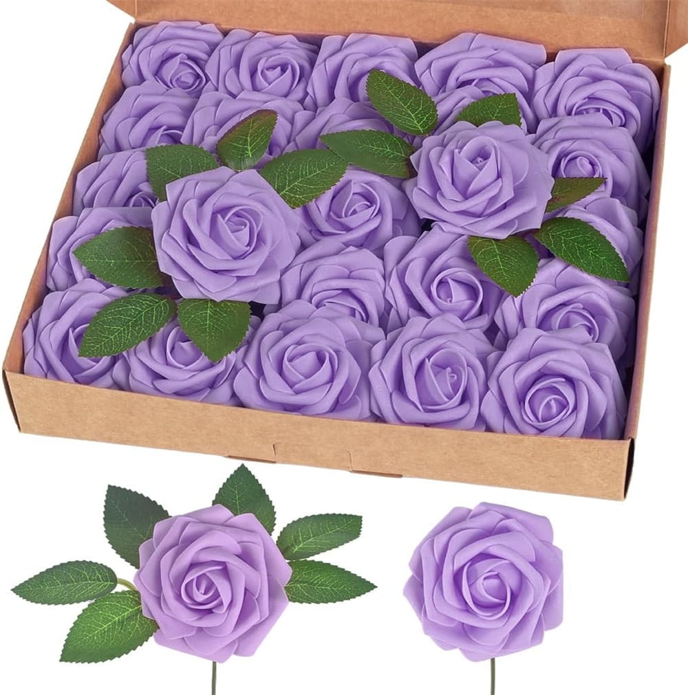Fake Purple Roses Duslogis Artificial Flowers 25pcs Real Looking Purple Foam Fake Roses ...
