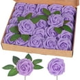thumbnail image 1 of Duslogis Artificial Flowers 25pcs Real Looking Purple Foam Fake Roses with Stems for DIY Wedding Bouquets Bridal Shower Centerpieces Arrangements Party Tables Decorations, 1 of 8