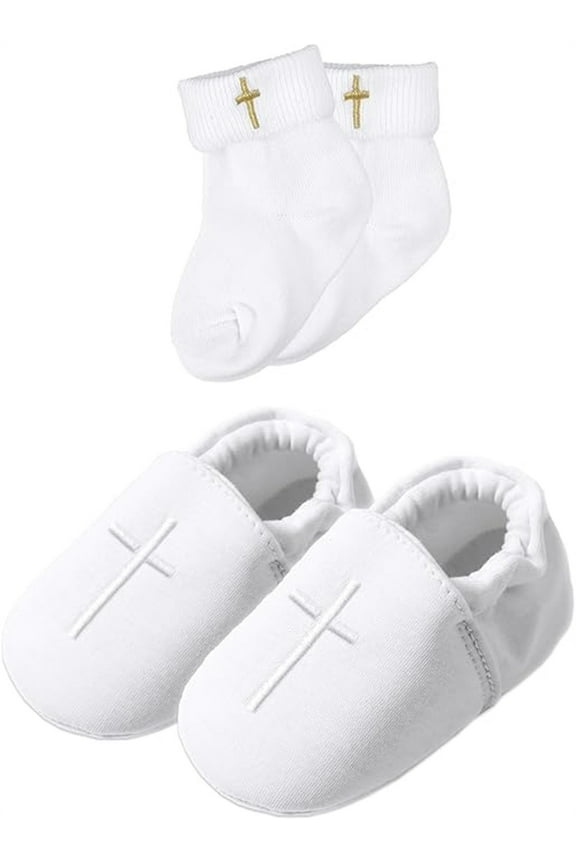 Baby Sock Shoes White Newborn Booties Infant Baptism Shoes Socks for Baby Boy Baptism Christening Easter Outfits (12-18 Months)