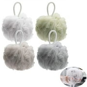Cribun Bath Shower Sponge Loofahs Mesh Pouf Shower Ball, Nature Bamboo Charcoal Soft Body Scrubber Exfoliating for Silky Skin, Full Cleanse, Lather Pack of 4 Fresh Colors