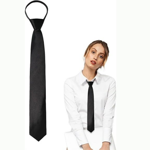 Duslogis Black Tie 3.15 Adjustable Pre-tied Necktie for Women Boy Solid Color Neck Tie Girl Zipper Ties for Business Uniforms