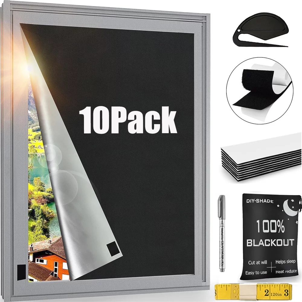 Duslogis 1 Pack Blackout Curtains, Portable Window Curtain Shade 100% Black Out Room Darkening Light Blocking Drapes for Bedroom Living Room - 39" x 57", Black & Silver