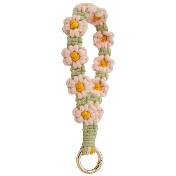 Duslogis Boho Keychain Handmade Keychain Wristlet Key Chain Wrist Lanyard for Keys Cute daisy keychain for Women (Pink)