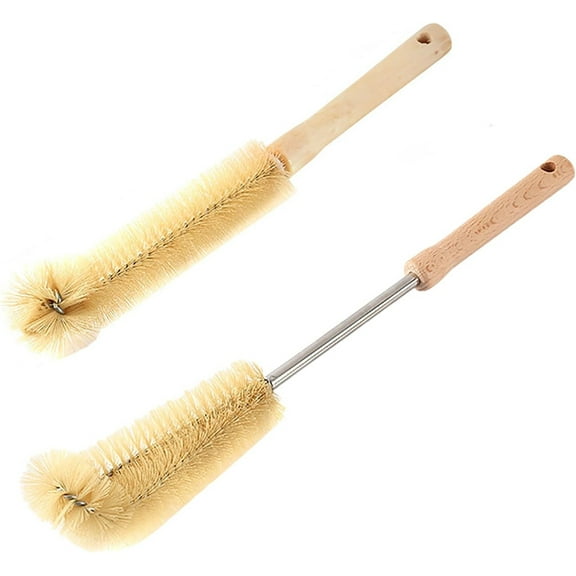 Duslogis Bottle Brush Cleaner Set, 2 Pack Wooden Long Handle Natural Water Bottle Cleaning Brush Washing Brush Kitchen Scrub for Water Bottle, Wine Decanter, Cup, Jug, Teapot, Baby Bottle, Pot