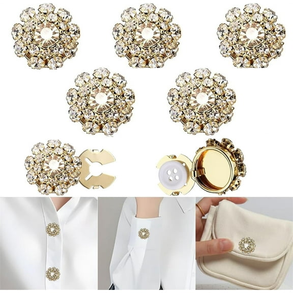 Duslogis Button Covers 5 Sets Rhinestone, Rhinestone Buttons Covers for Women Sewing Buttons Crystal Clip on Jewelry for Cufflinks,Shirts,Clothes,DIY Craft Supplies, Holiday Dress Decor (Gold)