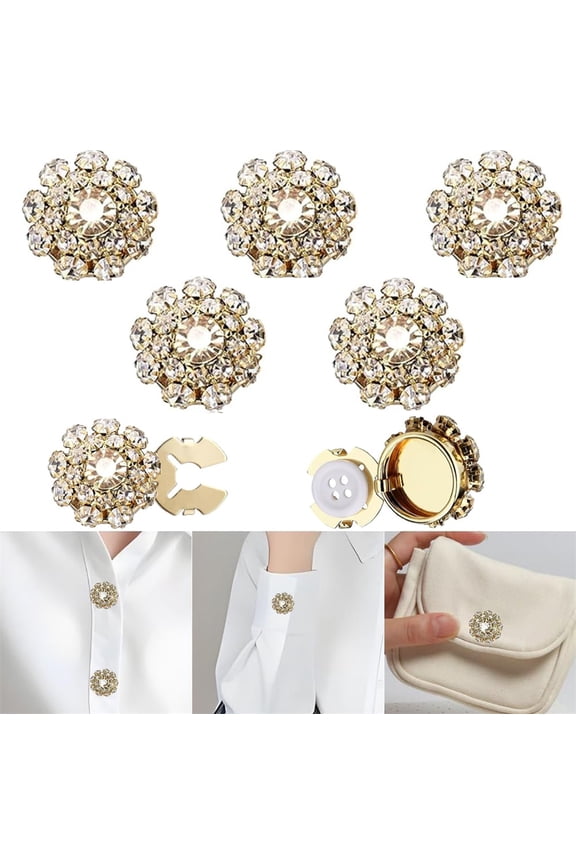 Button Covers 5 Sets Rhinestone, Rhinestone Buttons Covers for Women Sewing Buttons Crystal Clip on Jewelry for Cufflinks,Shirts,Clothes,DIY Craft Supplies, Holiday Dress Decor (Gold)