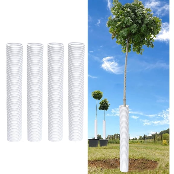 Duslogis Corrugated Tree Guards, 4Pcs Tree Trunk Protectors Guard Tube Wraps to Protect Bark 15.7-Inch Long, 2-Inch Diameter, Tree Saplings Plants Protectors from, Mowers,Trimmers (White)