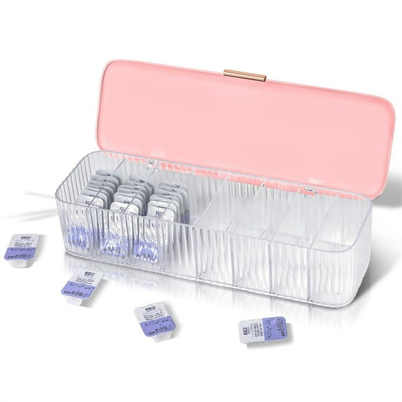Artrylin Cosmetic Contact Lens Storage Organizer Cases with Compartment, Durable Simple Daily Disposable Contact Lenses Case Container Box for All Brands (Pink)