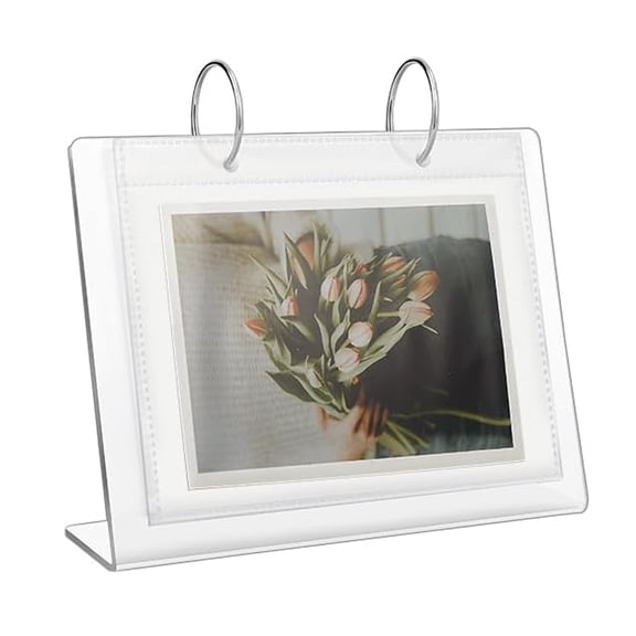 Duslogis Desktop Mini Acrylic Photo Album Holds 34 Photos of 5Inch Tabletop Flip Calendar Style Frames Desktop Display Holder Vertical Stand and Horizontal Display Photo Album