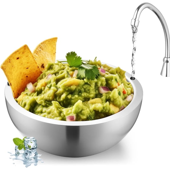Duslogis Dip Chiller Bowl 1 Pack- 35oz Large Capacity, Stainless Steel Insulated Party Ice Serving Bowl, Salad Pod for Parties Salsa, Guacamole, Condiments, Sauces, Food & Salad Hot or Cold
