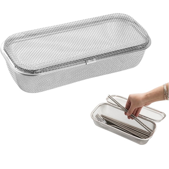 Duslogis Dishwasher Basket, Stainless Steel Dishwasher Silverware Basket, Replacement Utensil Rectangular Mesh Drain for Small Items (Large)