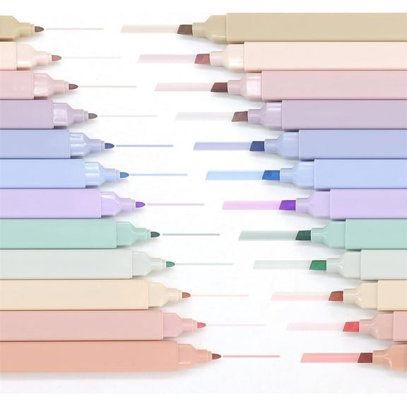 Duslogis Double Ended Pastel Highlighter Bible Marker Pens, Aesthetic Cute Mild Highlighters Assorted Colors with Soft Chisel & Bullet Tip,No Bleed Dry Fast for Office Supplies,12Pcs