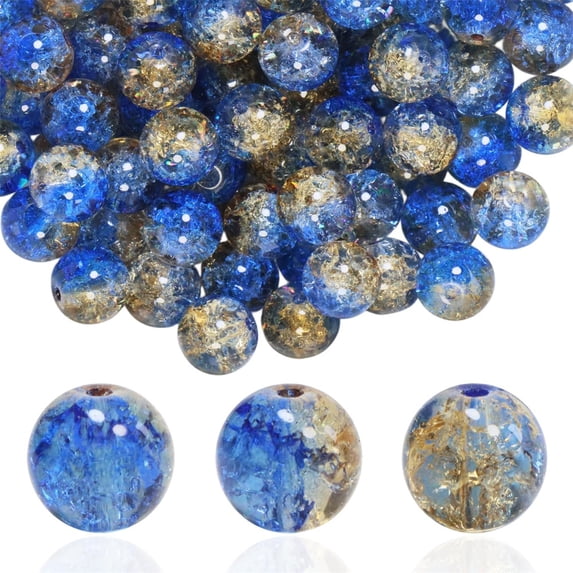 Duslogis Glass Beads for Jewelry Making, 100Pcs Crackle Round 10mm Crystal Beads for Bracelet Craft Necklace Earring MakingDIY Craft Projects, and Bracelet Necklace Design (Blue Transparent)