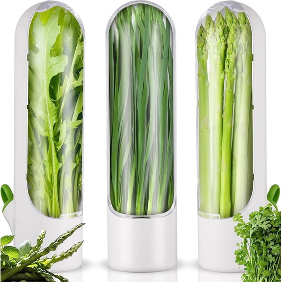 Duslogis Herb Keeper for Refrigerator Set of 3 Compact Herb Saver with Built-in Ventilation, and Water Reservoir Keeps Herbs Fresh Longer in Fridge or Countertop.