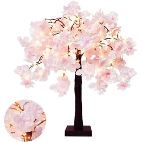 Duslogis Lighted Cherry Blossom Tree with 24 Fairy Lights Artificial Bonsai Flower Tree with Timer Battery/USB Operated Pink Light Up Tabletop Tree for Spring Wedding Party Indoor Outdoor Decor
