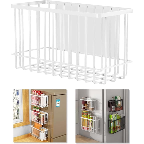 Artrylin Magnetic Basket Organizer Shelf Rack for Refrigerator Peg Board Office File Foil Plastic Food Wrap Spice Pegboard Holder with Hooks (White)