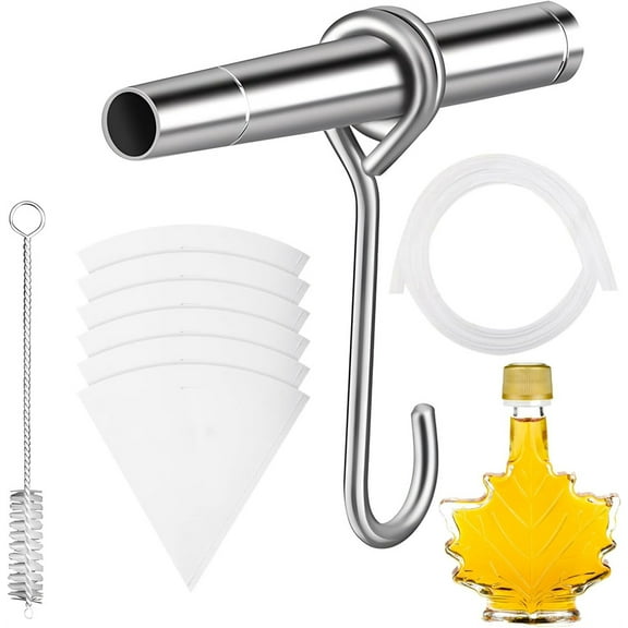 Duslogis Maple Syrup Tapping Kit, Maple Tree Tapping Kit with 1 Stainless Steel Maple Syrup Taps, 1 Maple Syrup Tubing, 1 Hooks, 10 Maple Sap Filters, Tree Sap Tapping Kit for Maple Syrup