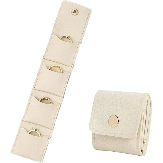 Duslogis Mini Travel Jewelry Bag, Foldable Mini Travel Jewelry Pouch, Portable Jewelry Organizer with Buckle, Multi-compartment Design for Earrings, Rings, Necklaces (White)