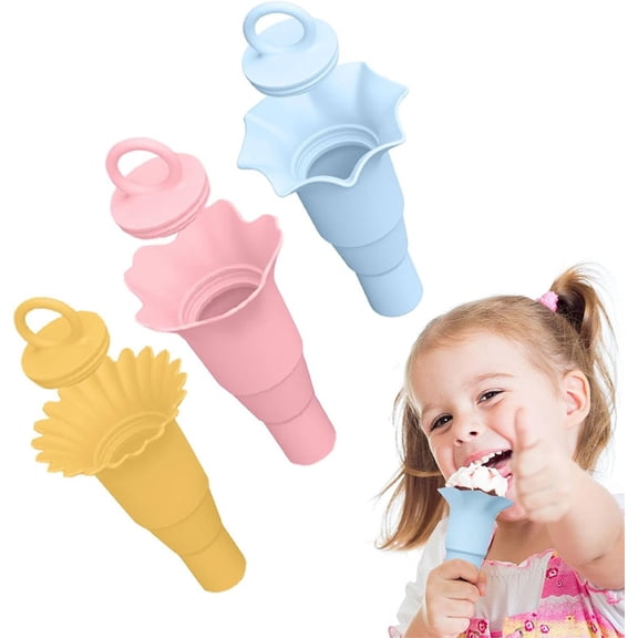 Duslogis Multi-Functional Ice Cream Cup, 3Pcs Silicone Popsicle Holders molds for Kids, Ice Cube Trays, Ice Cream Cone Holder With Lid,Retractable and Foldable, Can be Used as Molds, Snack Cups