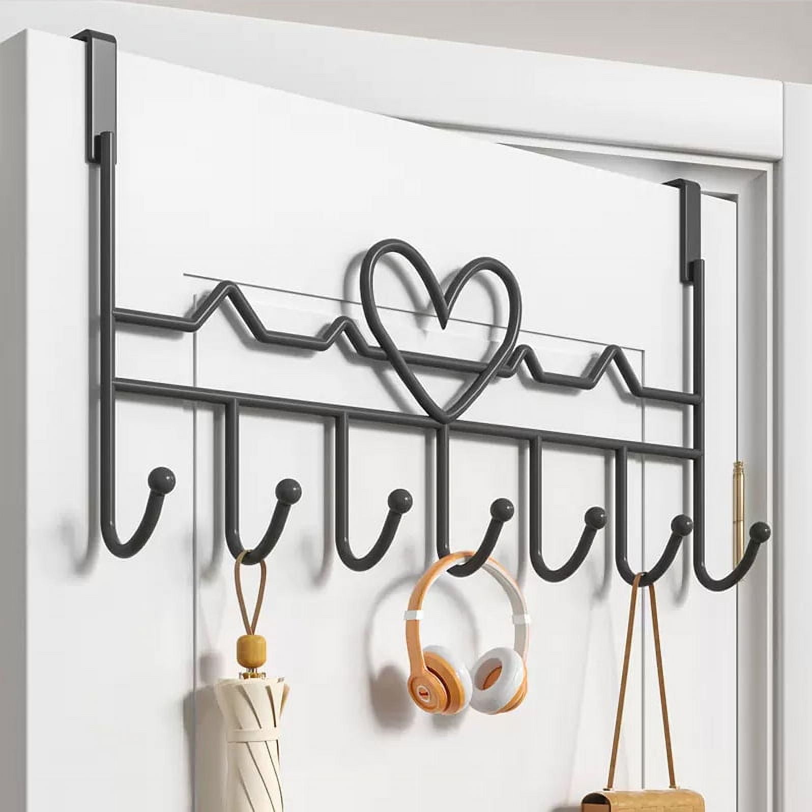 Over The Door Hook Rack – 6 Hooks, Aluminum Alloy, Rustproof, Holds 50 Lbs Total, For Towels, Robes, Coats – No-Drill Install