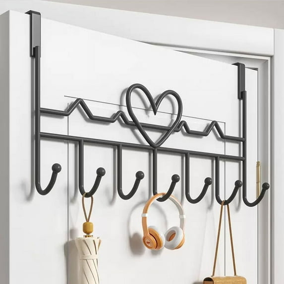 Duslogis over Door Hanger, Metal over The Door Hook Rack with 7 Hooks for Hanging Towel Robe Coat Bathroom Bedroom Black