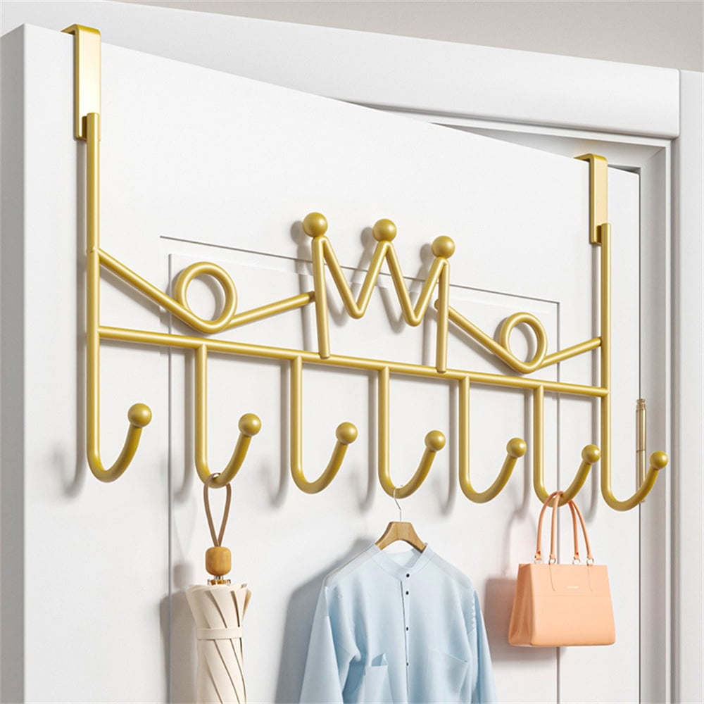 Duslogis Over Door Hanger Metal Over The Door Hook Rack with 7 Hooks for Hanging Towel Robe Coat Bathroom Bedroom Gold Walmart