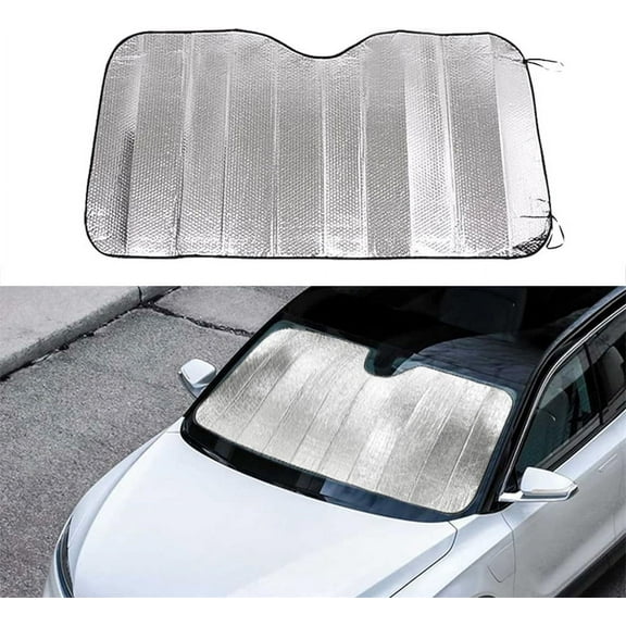 Duslogis Pack-1 Car Front Windshield Sunshade, 55.1" x 27.5" Front Window Sun Protector Cover, Front Windshield Sunscreen Heat Shield, Car Windshield Cover, for Most Cars, SUVs, Trucks (Silver)