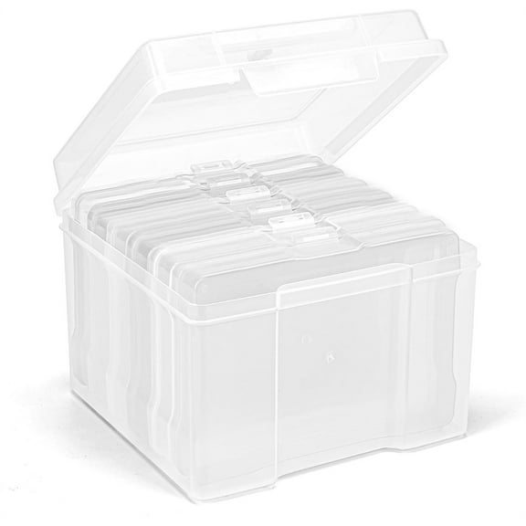 Duslogis Photo Storage Box 4" x 6", Extra Large Transparent Plastic Photo Organizer Craft Keeper with 6 Inner Case for Cards, Pictures, Stamps, Stickers, Seeds, Office Supplies