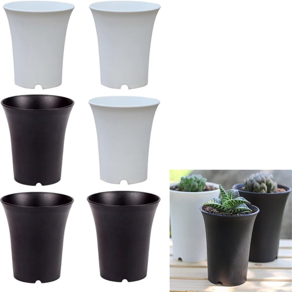 Duslogis Planter Pot Sets, 6 Pcs Flower Pots with Drainage Holes, Garden Plant Pots for Home Garden Kitchen Decor (White&Black)
