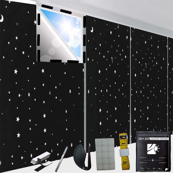Duslogis Portable Blackout Curtains for Bedroom 57"x39", 100% Blackout Window Cover Film Portable Travel Blackout Curtains for Baby Nursery No Drill Easy Cut to Size, Stars
