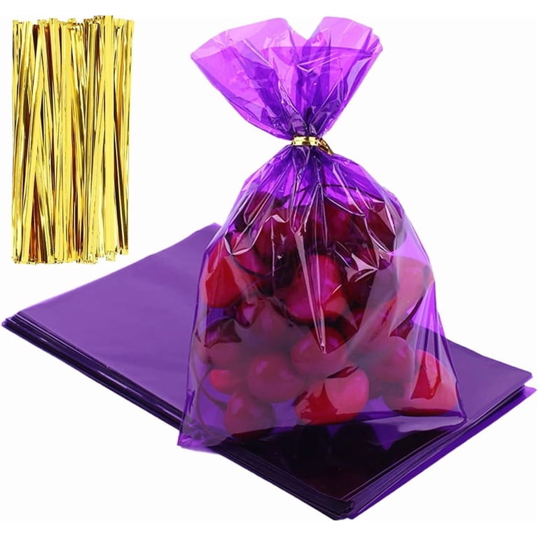Duslogis Purple Cellophane Treat Bags, 100 PCS Clear Candy Bags