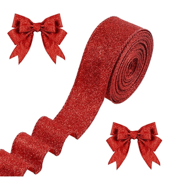 Duslogis Red Glitter Wired Ribbon,Red with Metallic Edge,Christmas Ribbon for Wreath, ChritmasTree Decoration, Gift Wrapping,Home Decor, 2.5 Inch x 10 Yards