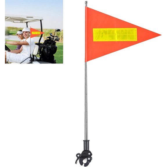 Duslogis Reflective Golf Cart Flag Pole Kit Golf Cart Flag Holder Accessories Orange Safety Mount with Reflective Stripe Adjustable Height Flagpole Wheelchairs