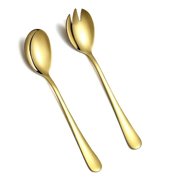 Duslogis Salad Server Set, Stainless Steel Salad Serving Set, Salad Servers, Salad Spoon, Salad Fork, Pack of 2 (Gold)
