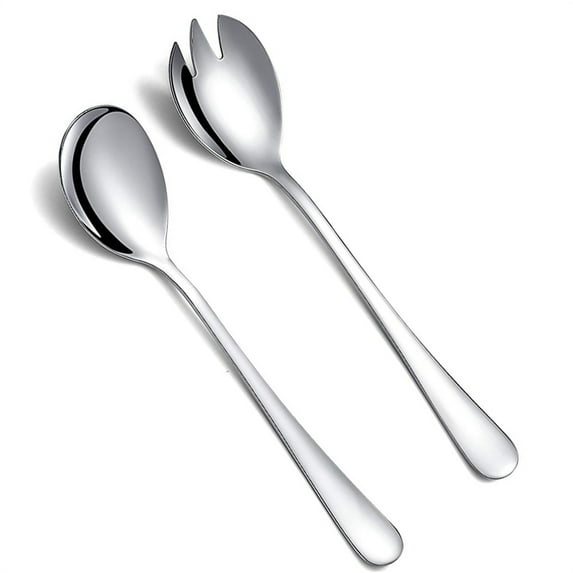Duslogis Salad Servers Salad Spoons and Fork Set Stainless Steel Serving Utensils for Salad Gravies or Pasta Silver