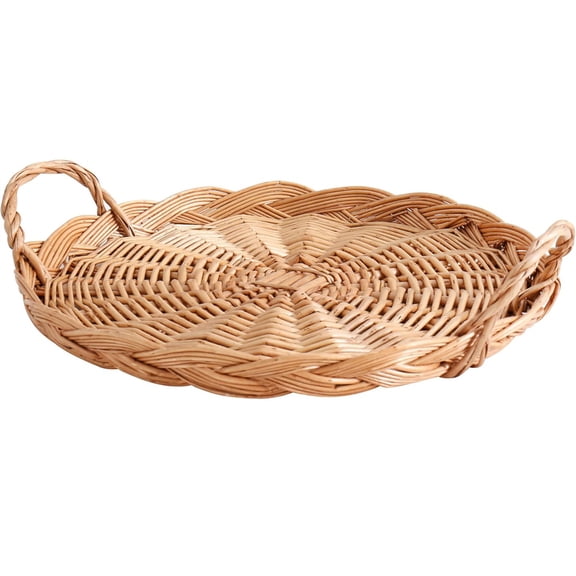 Duslogis Serving Tray with Handles, 12.6 Inches Design Rustic Willow Basket Trays, Natural Wicker Decorative Farmhouse Traysfor Appetizers, Drinks, and More