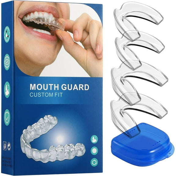 Duslogis Sleep Mouth Guard for Grinding Teeth at Night,Mouthguards for Grinding of Teeth Protection for Teeth,Reusable Teeth Grinding,for Teeth Grinding, Whitening Tray(4 Pack/Two Size)