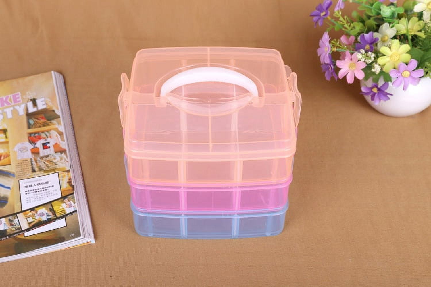 Duslogis Stackable Toys Organizer Storage Case Compatible with 18 Adjustable Compartments - 3-Tier Portable Adjustable Box w/Carrying Handle, Colorful