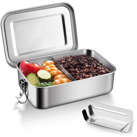 Duslogis Stainless Steel Bento Lunch Box - 1200ml w/Divider, 2 Compartments, Eco & Recyclable Food Container, Leakproof & Dishwasher Safe, On-the-Go Eating Design for Adults & Teens