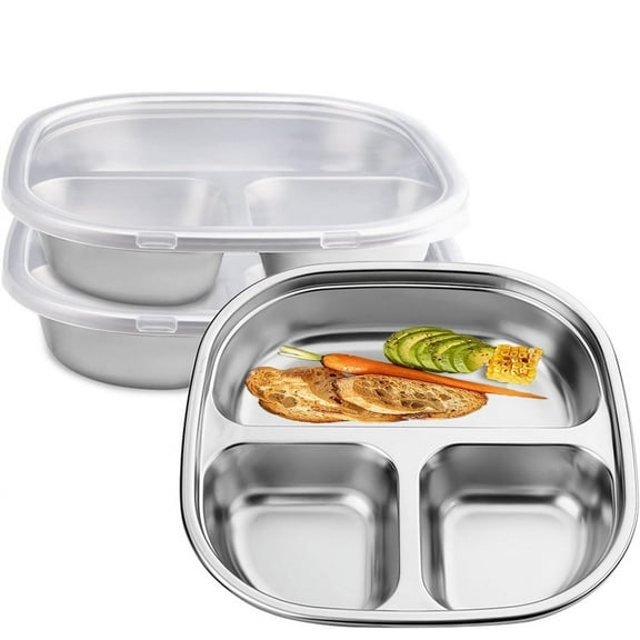 Duslogis Stainless Steel Kids Plates, Balanced Bites Divided Plates for Toddlers, Portion Control Plate, Metal Lunch Tray Dishes, Non Toxic & 100% BPA Free, Dishwasher Safe, Set of 2