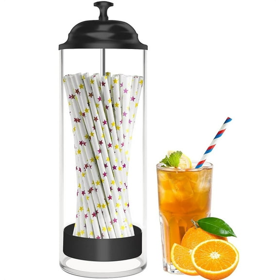 Duslogis Straw Holder for Standard Size Drinking Straws, Acrylic Plastic Straw Dispenser for Counter with Lid Black(Straws Not Include)