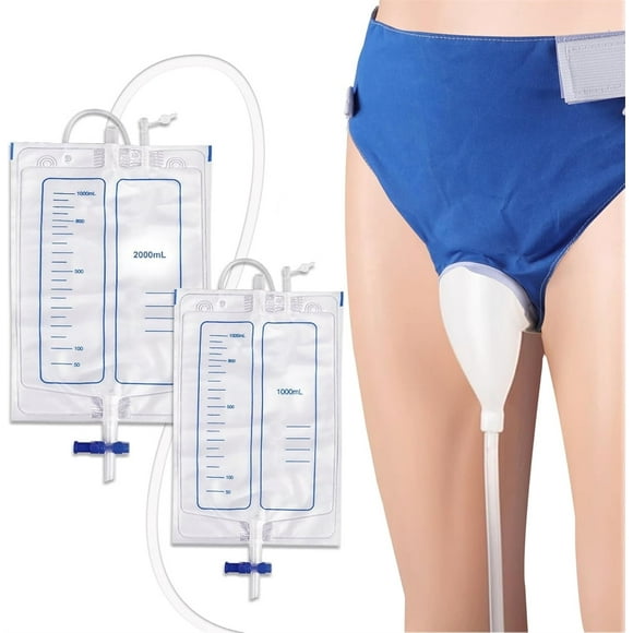 Duslogis Wearable Urine Collector with 1000ml & 2000ml Urine Collection Bags 1.5M Catheter and Dual Capacity Bags, Includes Breathable Cotton Pants Leak Proof Anti Reflux for Men Blue