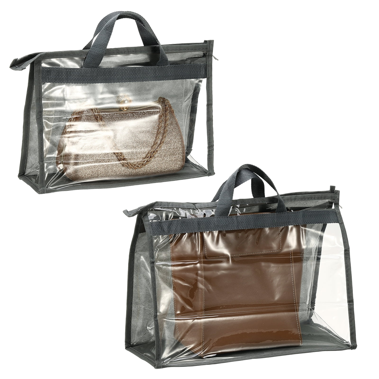 Dust Bags for Handbags, Clear Handbag Organizer Bags Hanging Purse Storage Protector Bag with Zipper Handle for Shoe Scarf Clothes Hat, Gray(2 Bags)