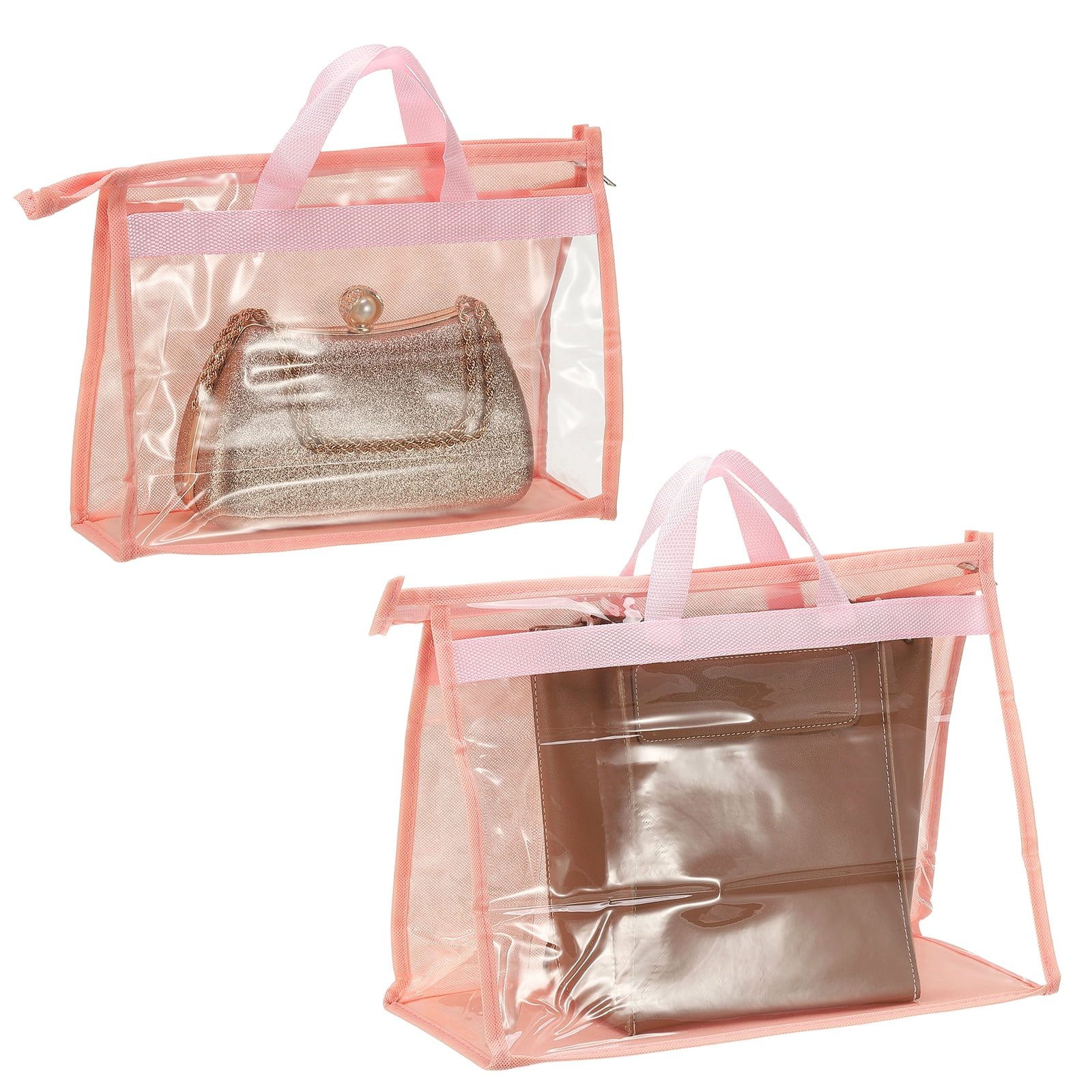Dust Bags for Handbags, Clear Handbag Organizer Bags Hanging Purse Storage Protector Bag with Zipper Handle for Shoe Scarf Clothes Hat, Pink(2 Bags)