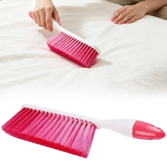 Dust Brush, Hand Broom, Bench Brush with Handle Whisk Broom, Soft Bristle Brush for Counter Bed Sofa Car Fireplace Clothes Household Cleaning, Pink