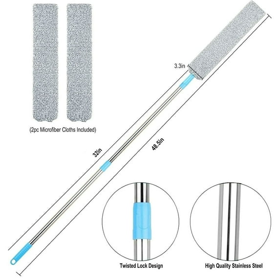 Dust Cleaning Duster - Retractable Dust Cleaner Under Appliance Microfiber Duster Dust Brush with Extension Pole (36 to 49 Inches) Cleaning Duster for Bed High Ceilings Furniture Bottom Household