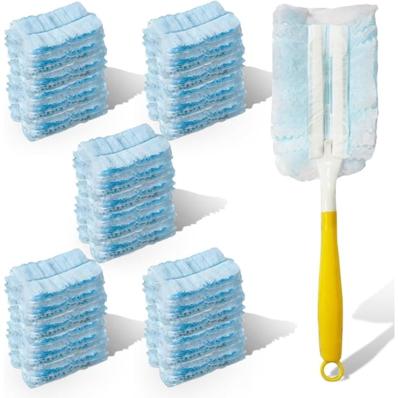 Dust Collector Replacement Head, Disposable Electrostatic Dusting Tool with 1 Handle, Suitable for Heavy Dusting in Cars, Kitchens, Bedrooms, Furniture, Blinds (50 Pack)