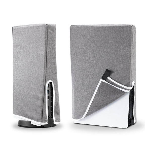 Dust Cover for PS5 Cover With Cable Port Opening/Hidden Buckle/Elastic Fabric for Playstation 5 Disc & Digital Edition, Waterproof Anti-Scratch Cover, Grey